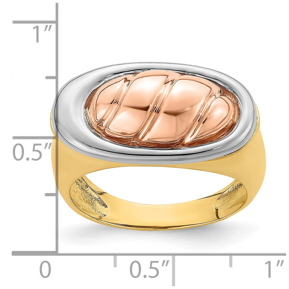 14K Tricolor-Gold Ring mit ovalem, poliertem Oberteil