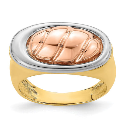 14K Tricolor-Gold Ring mit ovalem, poliertem Oberteil