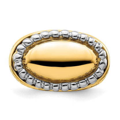 14K Bicolor Gold Polierter Gewölbter Ring mit Perlrand-Rahmen