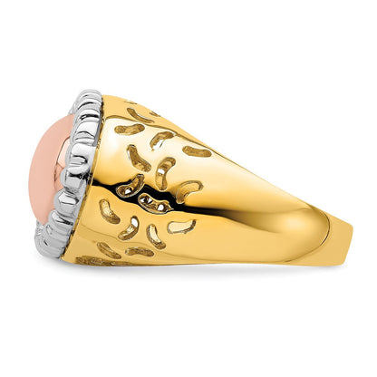 14K Tricolor Gold Ovaler Ring mit Perlrand-Kuppeldesign