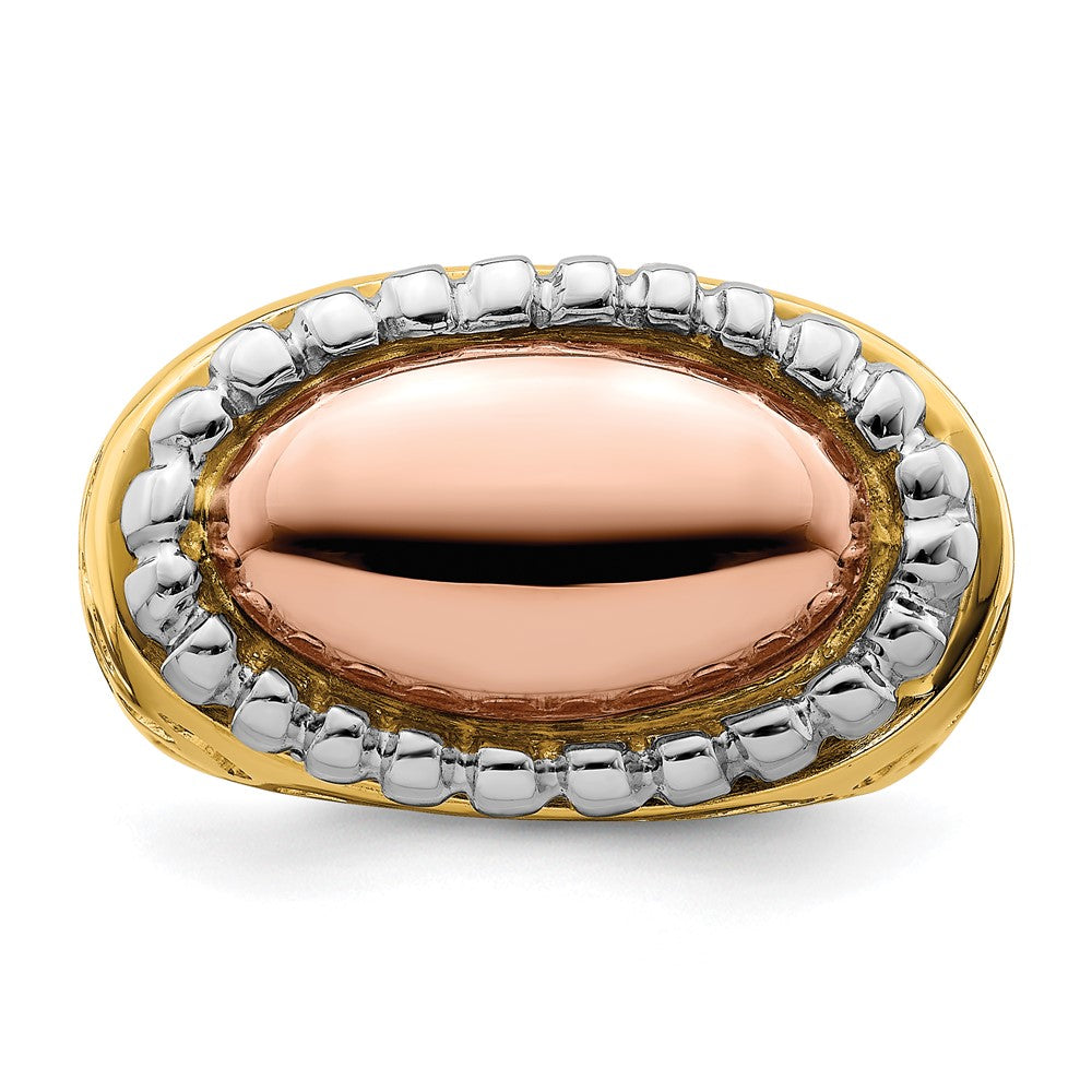 14K Tricolor Gold Ovaler Ring mit Perlrand-Kuppeldesign