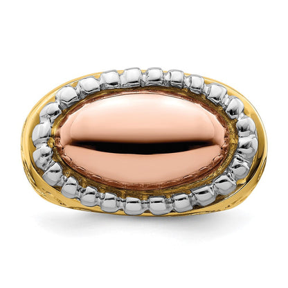 14K Tricolor Gold Ovaler Ring mit Perlrand-Kuppeldesign