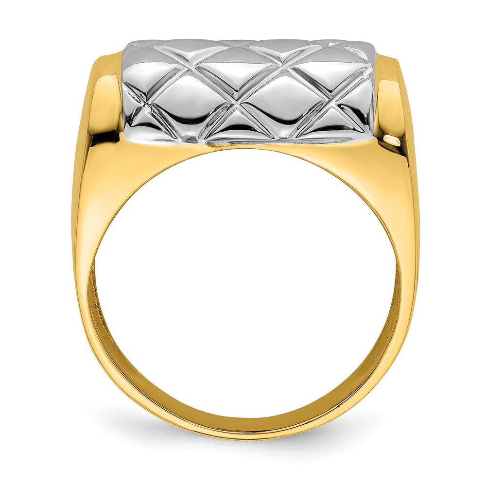 14K Bicolor-Gold Ring mit gestepptem Rechteckmuster