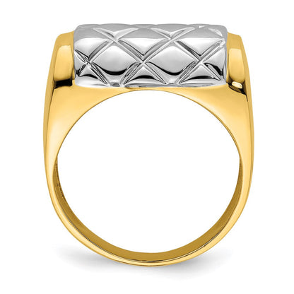 14K Bicolor-Gold Ring mit gestepptem Rechteckmuster