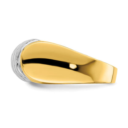 14K Bicolor-Gold Ring mit gestepptem Rechteckmuster