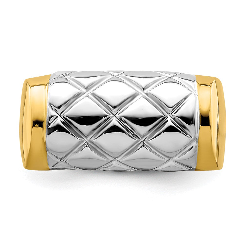14K Bicolor-Gold Ring mit gestepptem Rechteckmuster