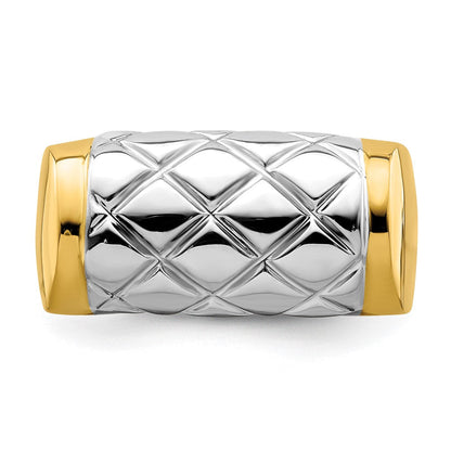 14K Bicolor-Gold Ring mit gestepptem Rechteckmuster