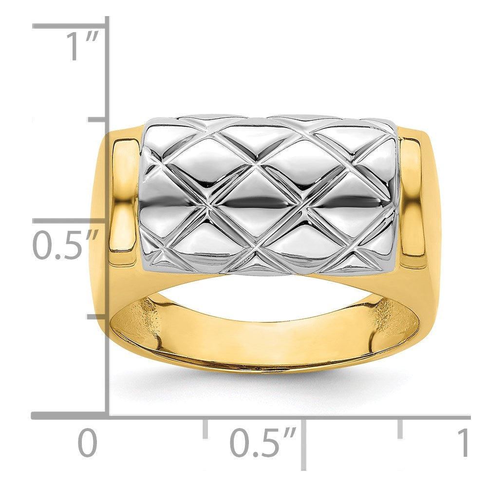 14K Bicolor-Gold Ring mit gestepptem Rechteckmuster