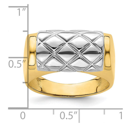 14K Bicolor-Gold Ring mit gestepptem Rechteckmuster
