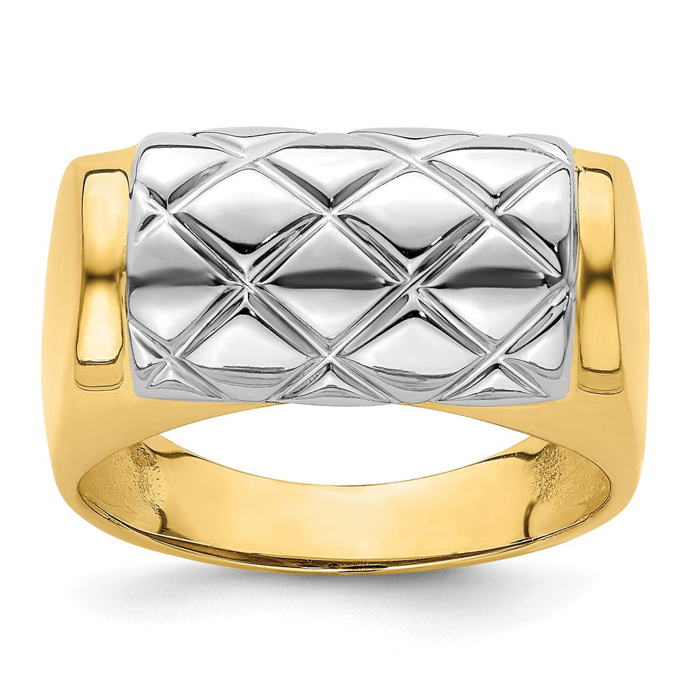 14K Bicolor-Gold Ring mit gestepptem Rechteckmuster