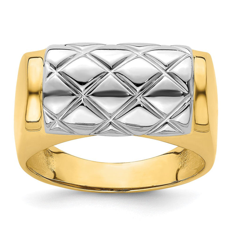 14K Bicolor-Gold Ring mit gestepptem Rechteckmuster