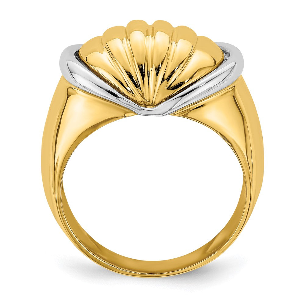 14K Bicolor-Gold Ring mit ovalem Shrimp-Fächer-Design