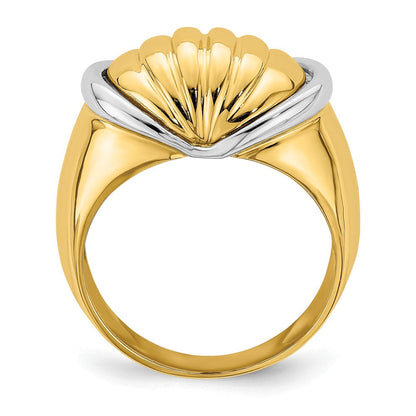 14K Bicolor-Gold Ring mit ovalem Shrimp-Fächer-Design