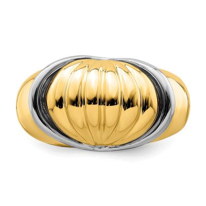 14K Bicolor-Gold Ring mit ovalem Shrimp-Fächer-Design