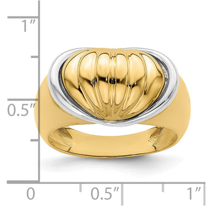 14K Bicolor-Gold Ring mit ovalem Shrimp-Fächer-Design