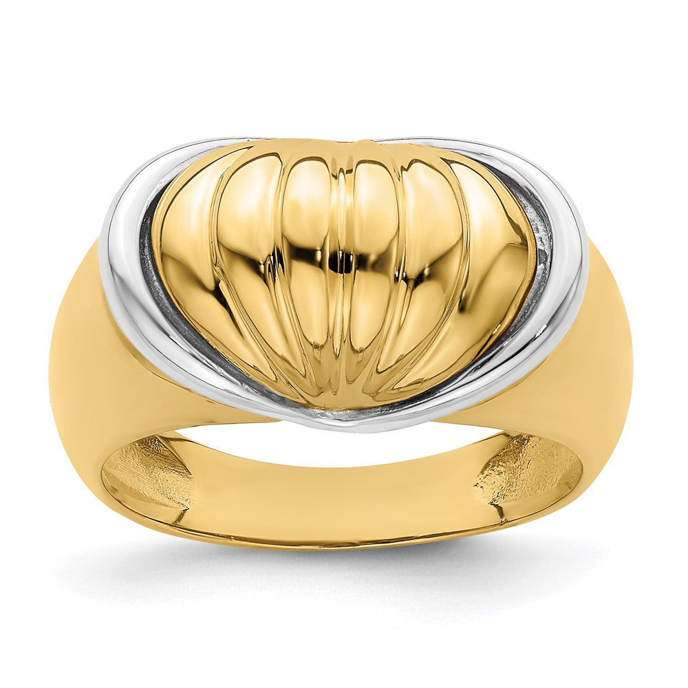 14K Bicolor-Gold Ring mit ovalem Shrimp-Fächer-Design