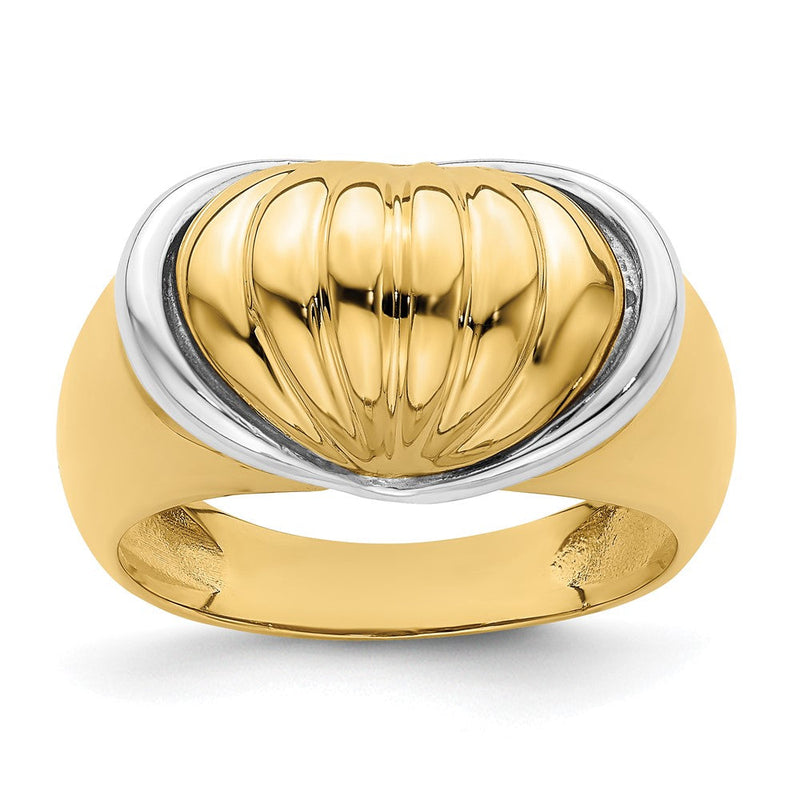 14K Bicolor-Gold Ring mit ovalem Shrimp-Fächer-Design