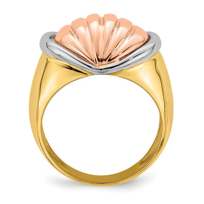 14K Tricolor Gold Ring mit Ovalem Garnelen-Fächer-Design