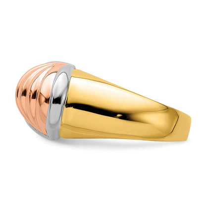 14K Tricolor Gold Ring mit Ovalem Garnelen-Fächer-Design