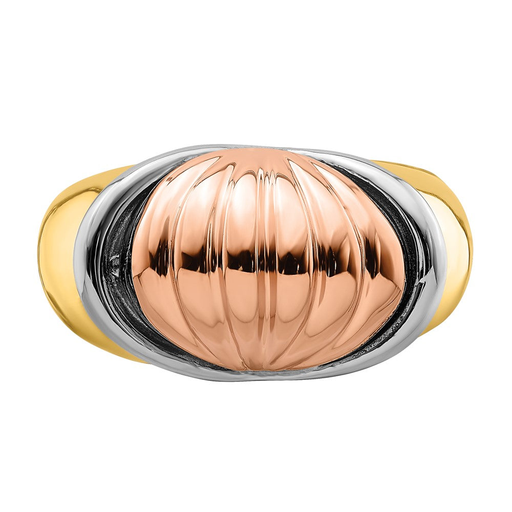14K Tricolor Gold Ring mit Ovalem Garnelen-Fächer-Design