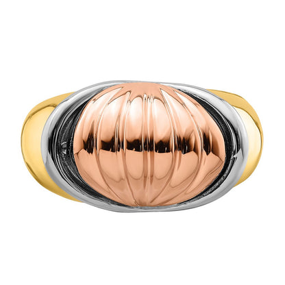 14K Tricolor Gold Ring mit Ovalem Garnelen-Fächer-Design