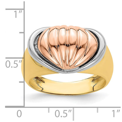 14K Tricolor Gold Ring mit Ovalem Garnelen-Fächer-Design