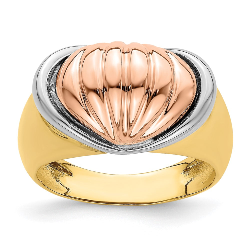 14K Tricolor Gold Ring mit Ovalem Garnelen-Fächer-Design