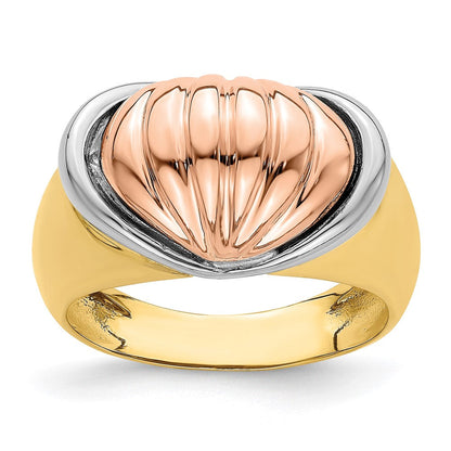 14K Tricolor Gold Ring mit Ovalem Garnelen-Fächer-Design
