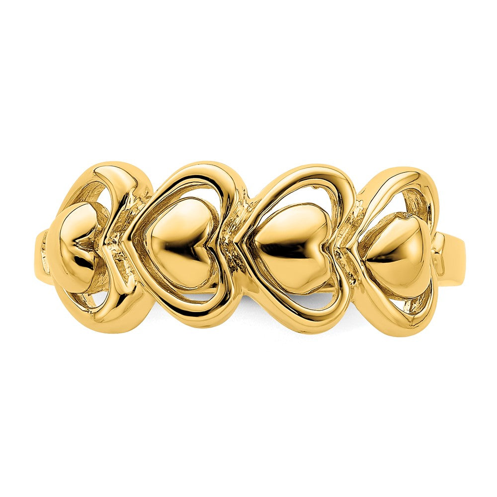 Ring aus 14K Gelbgold, poliert, mit 4 Herzen