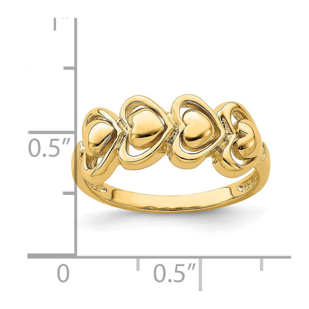 Ring aus 14K Gelbgold, poliert, mit 4 Herzen