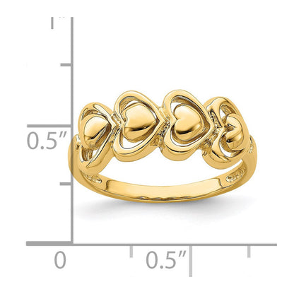 Ring aus 14K Gelbgold, poliert, mit 4 Herzen