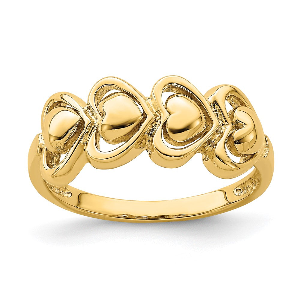 Ring aus 14K Gelbgold, poliert, mit 4 Herzen