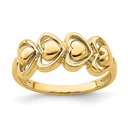 Ring aus 14K Gelbgold, poliert, mit 4 Herzen