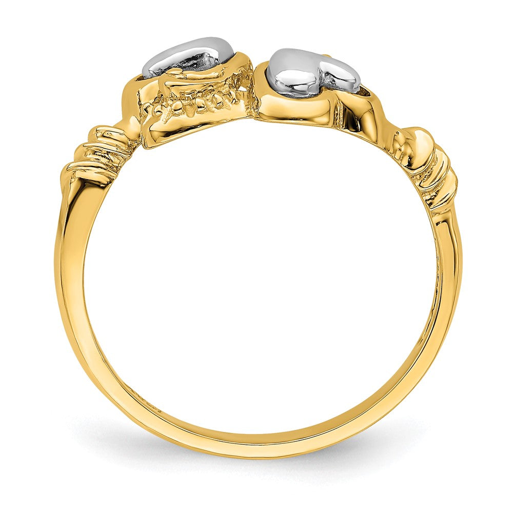 14K Bicolor Gold Ring mit Herzen und Schnörkel-Design