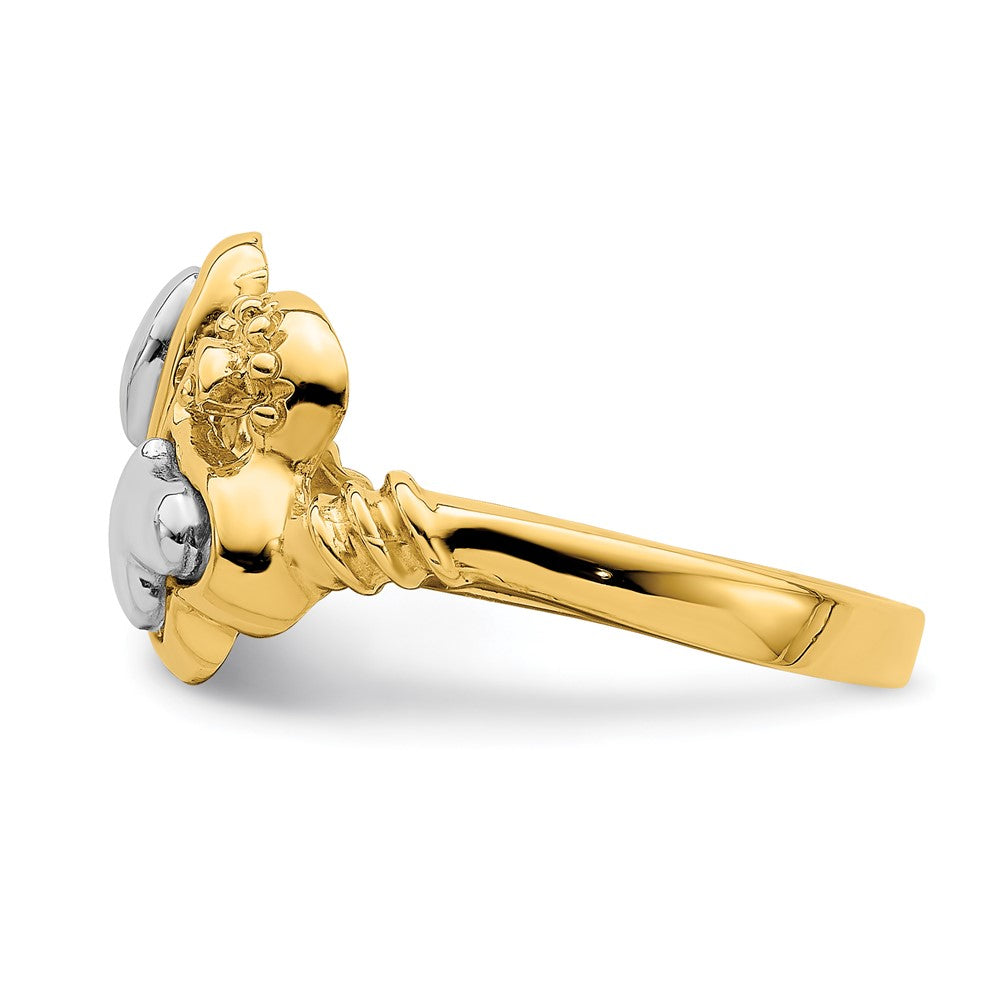14K Bicolor Gold Ring mit Herzen und Schnörkel-Design