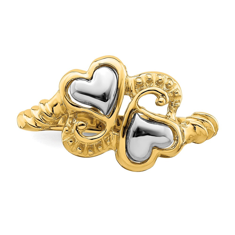 14K Bicolor Gold Ring mit Herzen und Schnörkel-Design