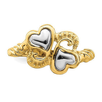14K Bicolor Gold Ring mit Herzen und Schnörkel-Design