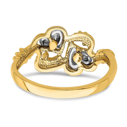 14K Bicolor Gold Ring mit Herzen und Schnörkel-Design