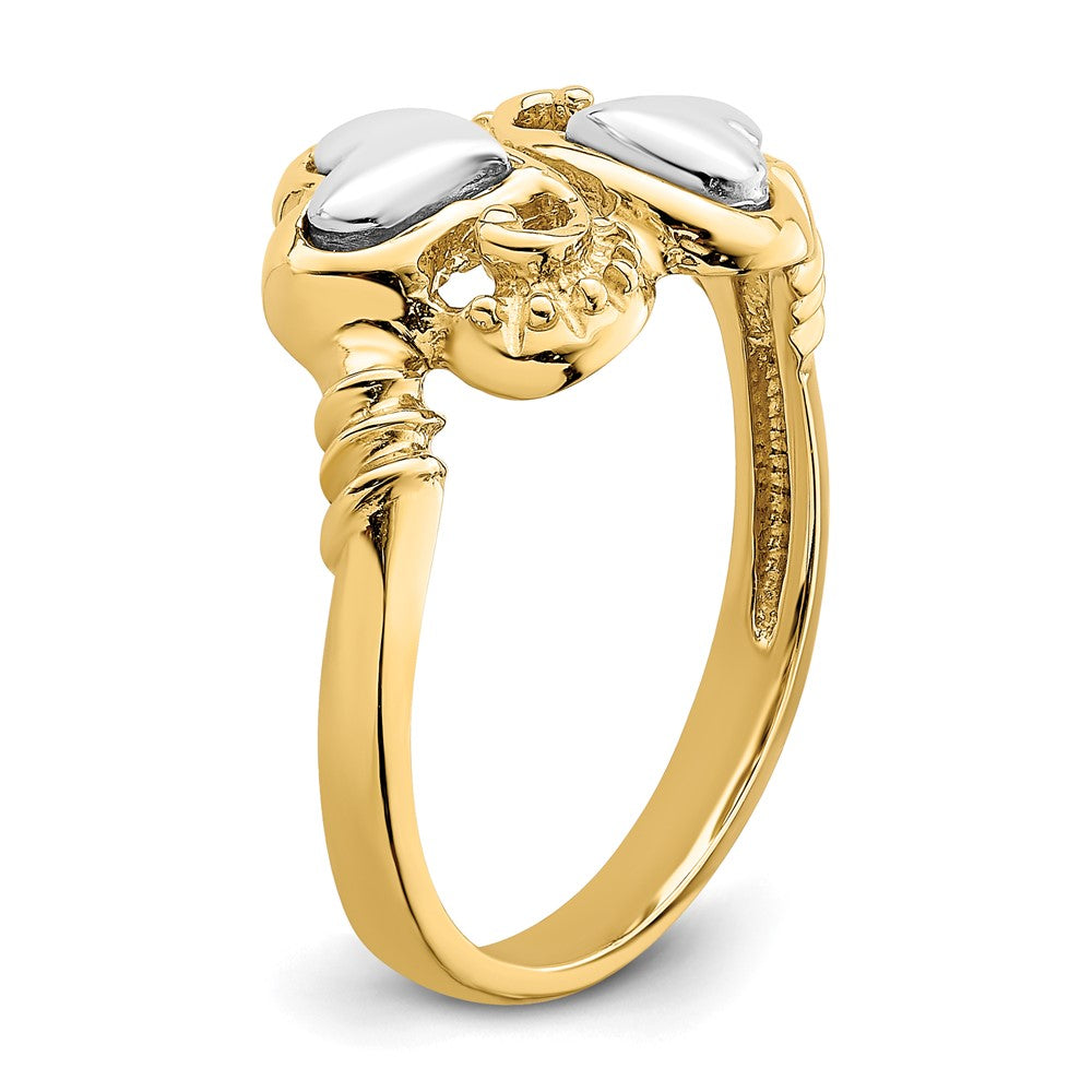 14K Bicolor Gold Ring mit Herzen und Schnörkel-Design