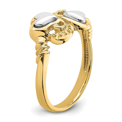 14K Bicolor Gold Ring mit Herzen und Schnörkel-Design