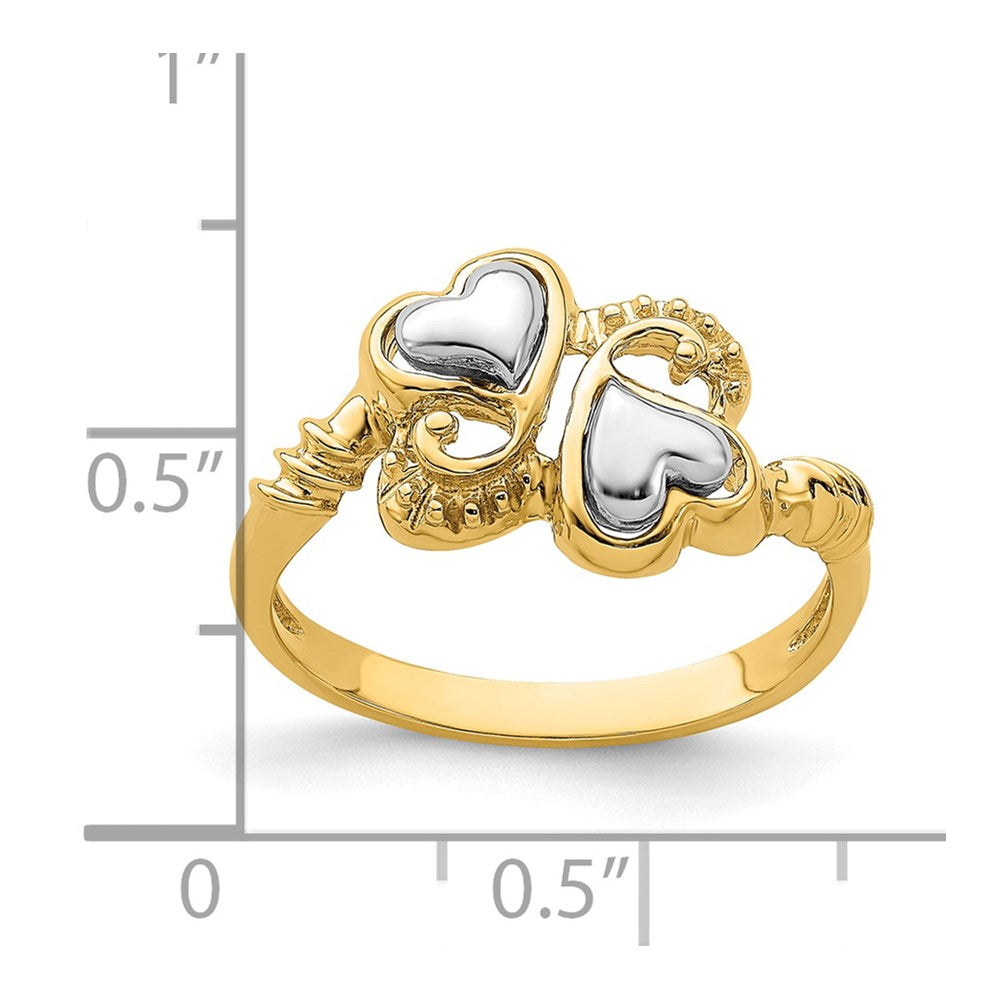 14K Bicolor Gold Ring mit Herzen und Schnörkel-Design
