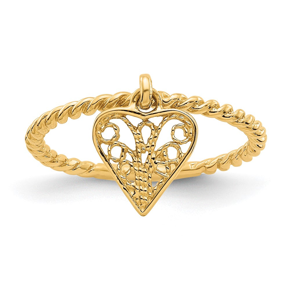 14K Gelbgold Herz-Ring mit Anhänger