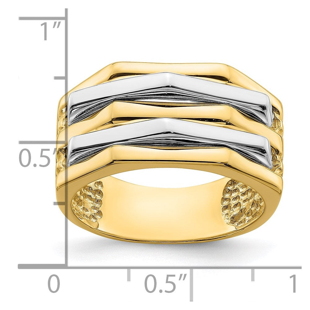14K Bicolor-Gold Ring mit Fünf-Rippen-Design