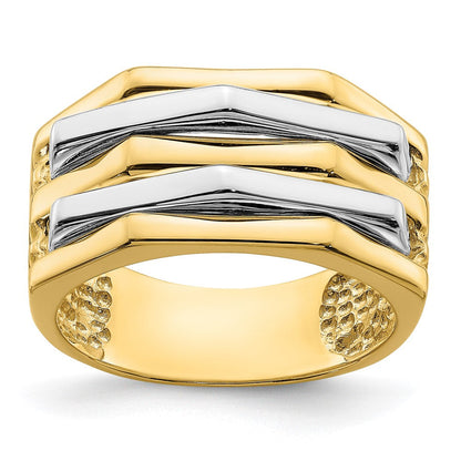 14K Bicolor-Gold Ring mit Fünf-Rippen-Design