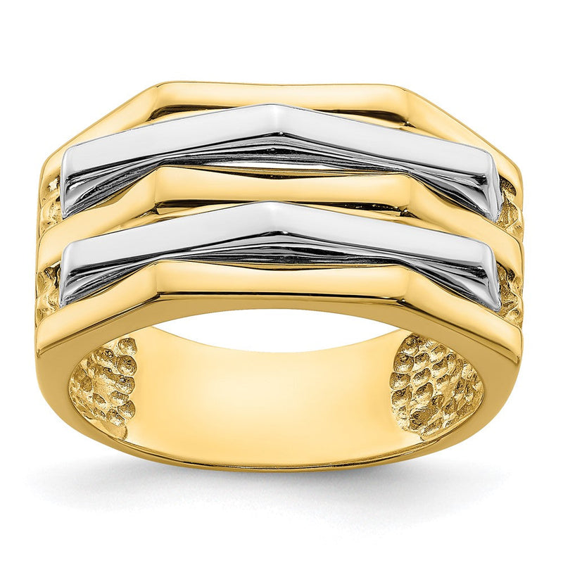 14K Bicolor-Gold Ring mit Fünf-Rippen-Design