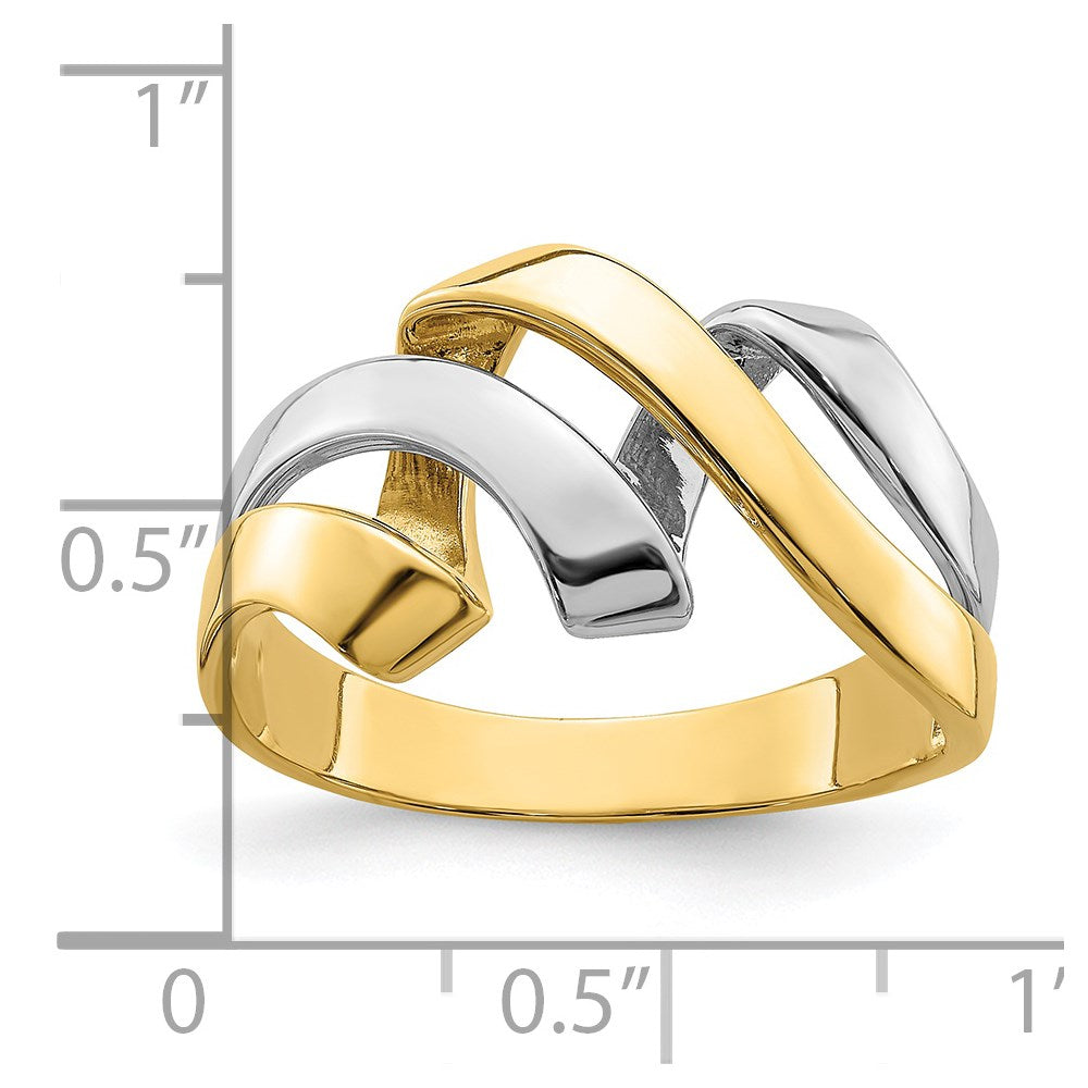 14K Bicolor-Gold Ring mit gedrehtem Wellendesign