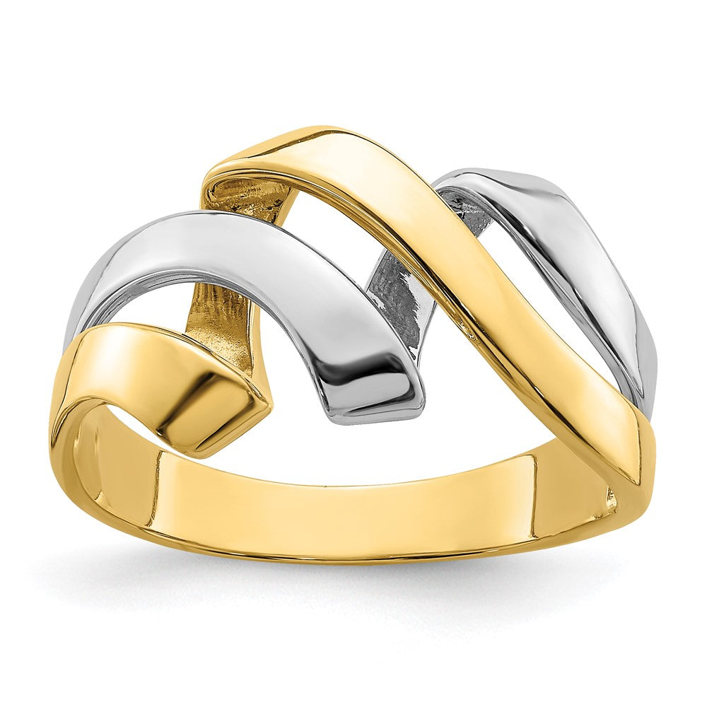 14K Bicolor-Gold Ring mit gedrehtem Wellendesign