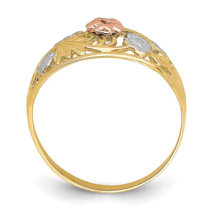14K Bicolor-Gold mit Weißrhodium Blumen-Domring