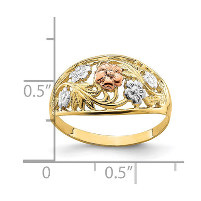14K Bicolor-Gold mit Weißrhodium Blumen-Domring