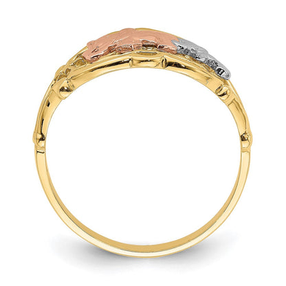 14K Bicolor-Gold Ring mit Weiß-Rhodinierung, zwei Elefanten